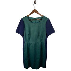 Cremieux Teal Jacquard Navy Sheath Dress Size 10